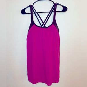 Athleta Pink Crossback Yoga Shirt | M | Built-In Bra